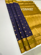 VSM492 - dark violet color body , yellowish green color pallu , blouse