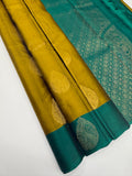 VSM496 - yellowish green color body , pastel green color pallu , blouse