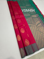 VSM494 - rani pink color body , dual blue color pallu , blouse