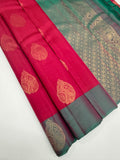 VSM494 - rani pink color body , dual blue color pallu , blouse