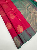 VSM494 - rani pink color body , dual blue color pallu , blouse