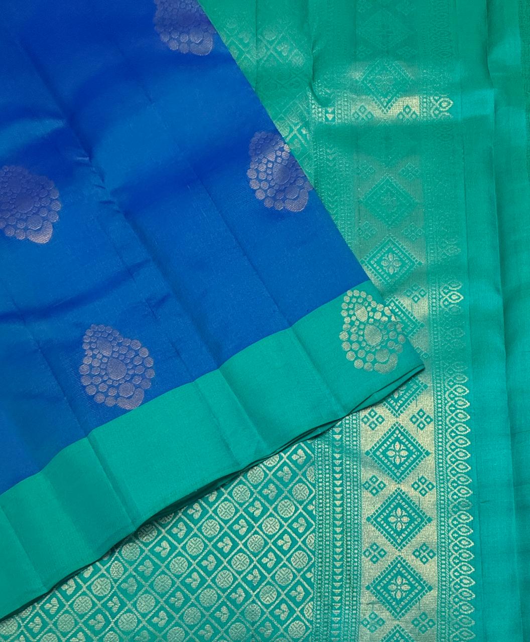 VSM495 - blue color body , pastel green color pallu , blouse