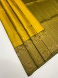 VST309 - yellow with green color body , cowdung green color pallu,blouse - Pure silk saree