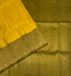 VST309 - yellow with green color body , cowdung green color pallu,blouse - Pure silk saree