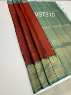 VST310 - maroon color body , pastel green color pallu,blouse - Pure silk saree