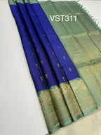 VST311 - ink blue color body , pastel green color pallu,blouse - Pure silk saree