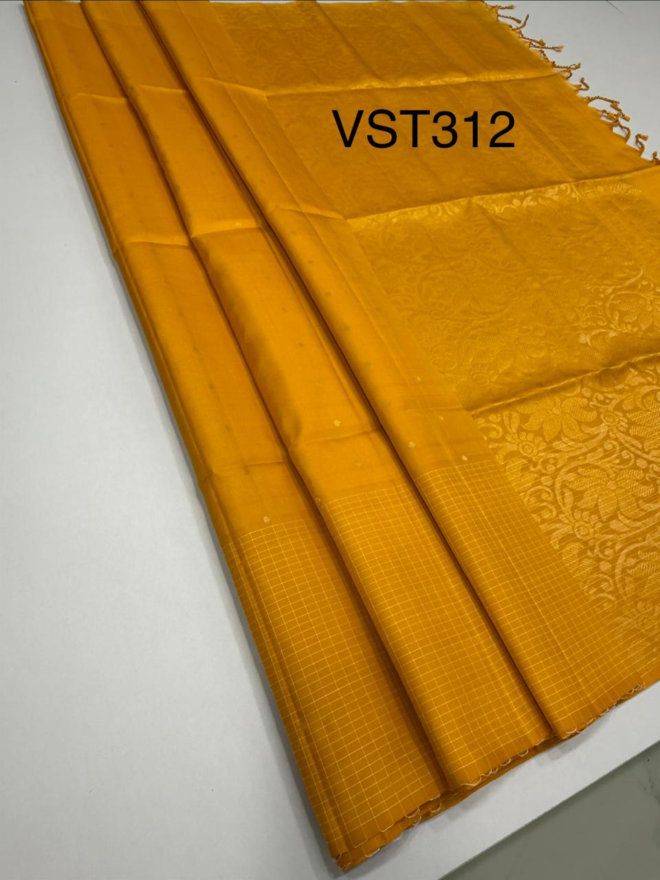 VST312 - yellow color body , pallu,blouse - Pure silk saree