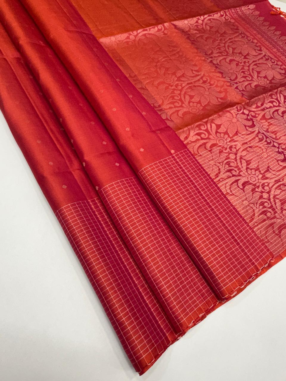 VST313 - pinkish orange color body , pallu,blouse - Pure silk saree