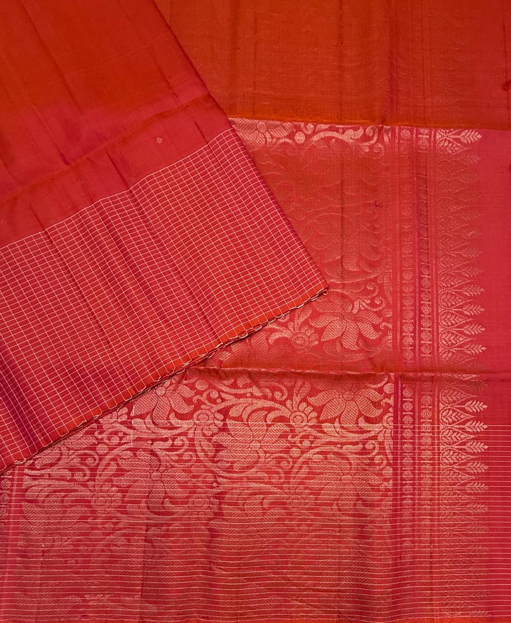 VST313 - pinkish orange color body , pallu,blouse - Pure silk saree
