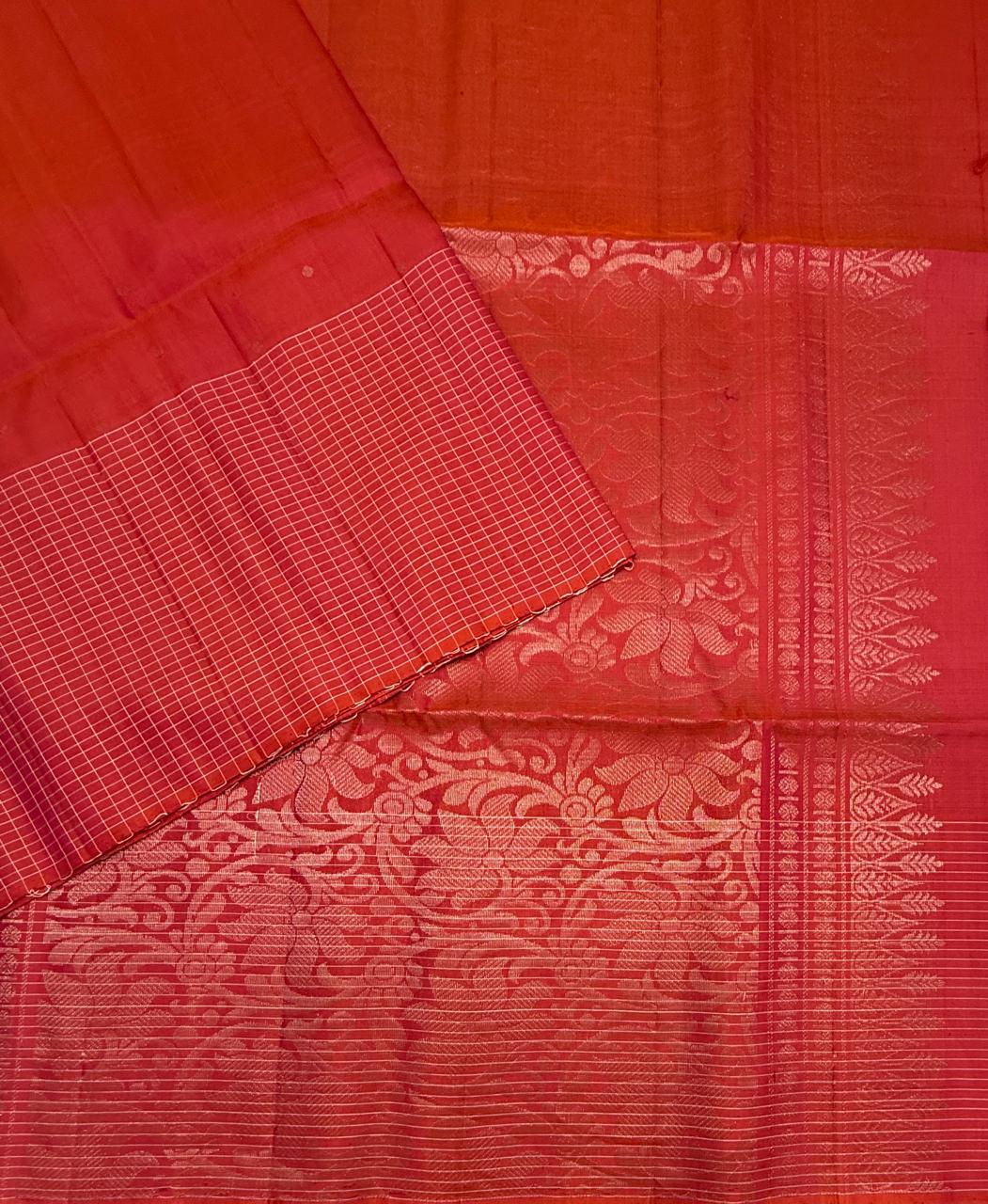 VST313 - pinkish orange color body , pallu,blouse - Pure silk saree