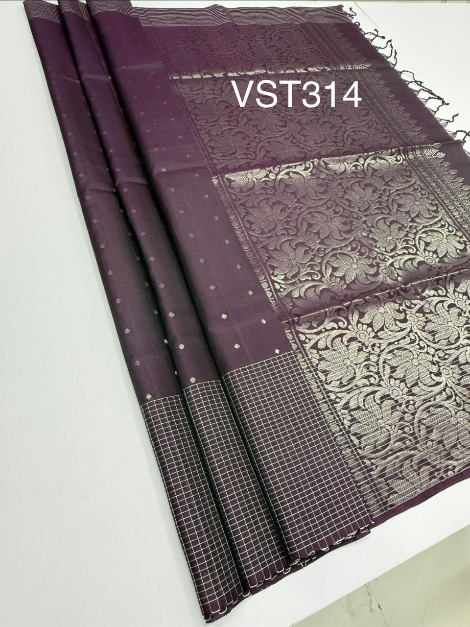 VST314 - dark purple color body , pallu,blouse - Pure silk saree