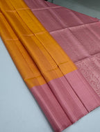 VST315 - yellow with pink color body , baby pink color pallu,blouse - Pure silk saree