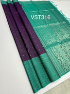 VST316 - violet color body , sea blue color pallu,blouse - Pure silk saree