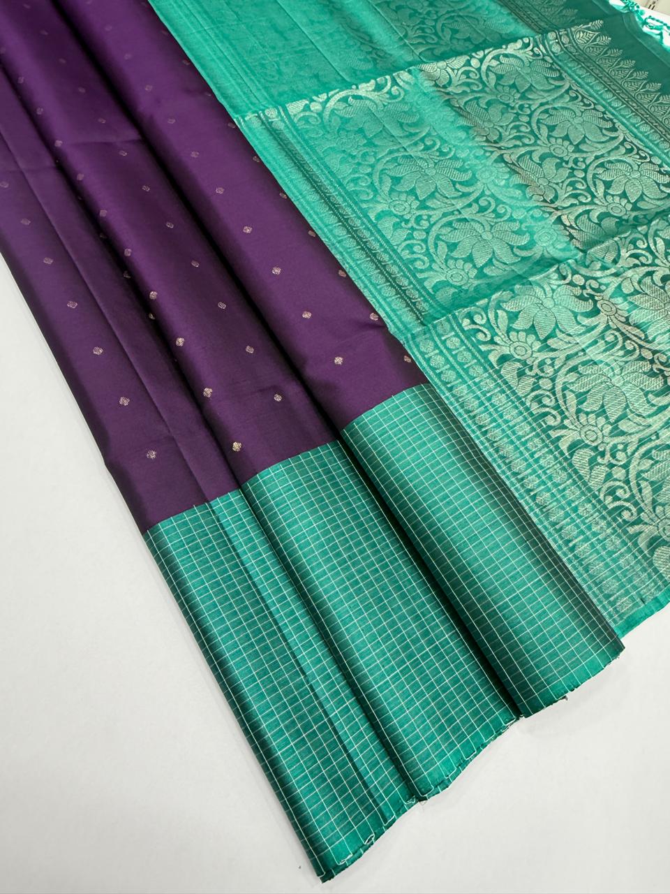 VST316 - violet color body , sea blue color pallu,blouse - Pure silk saree