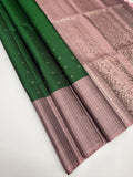 VST317 - bottle green color body , pink with black color pallu,blouse - Pure silk saree
