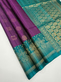 VST308 - violet color body , peacock green color pallu,blouse - Pure silk saree