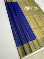 VSF1139 - ink blue color body , beige color pallu,blouse - Pure silk saree