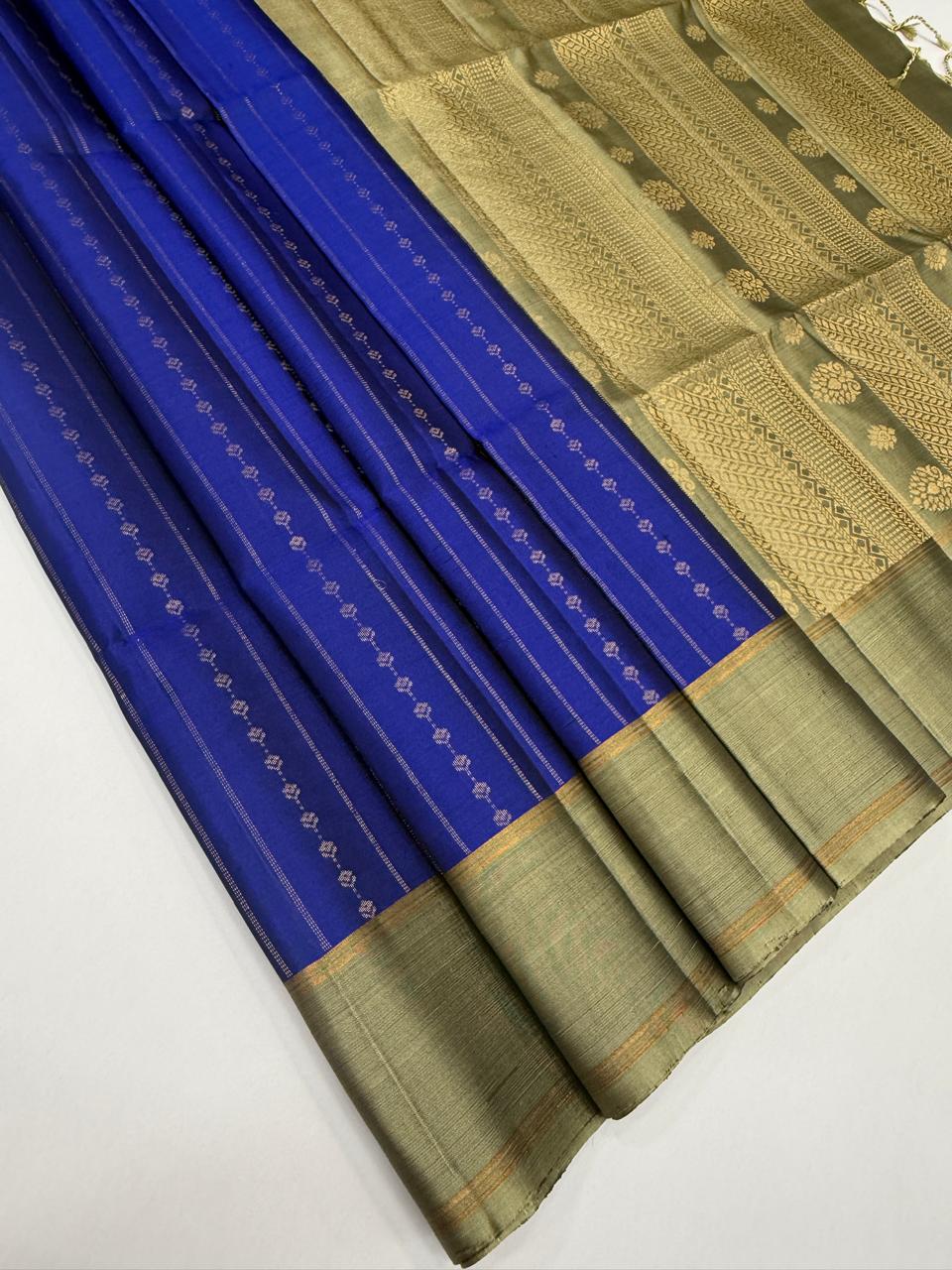 VSF1139 - ink blue color body , beige color pallu,blouse - Pure silk saree