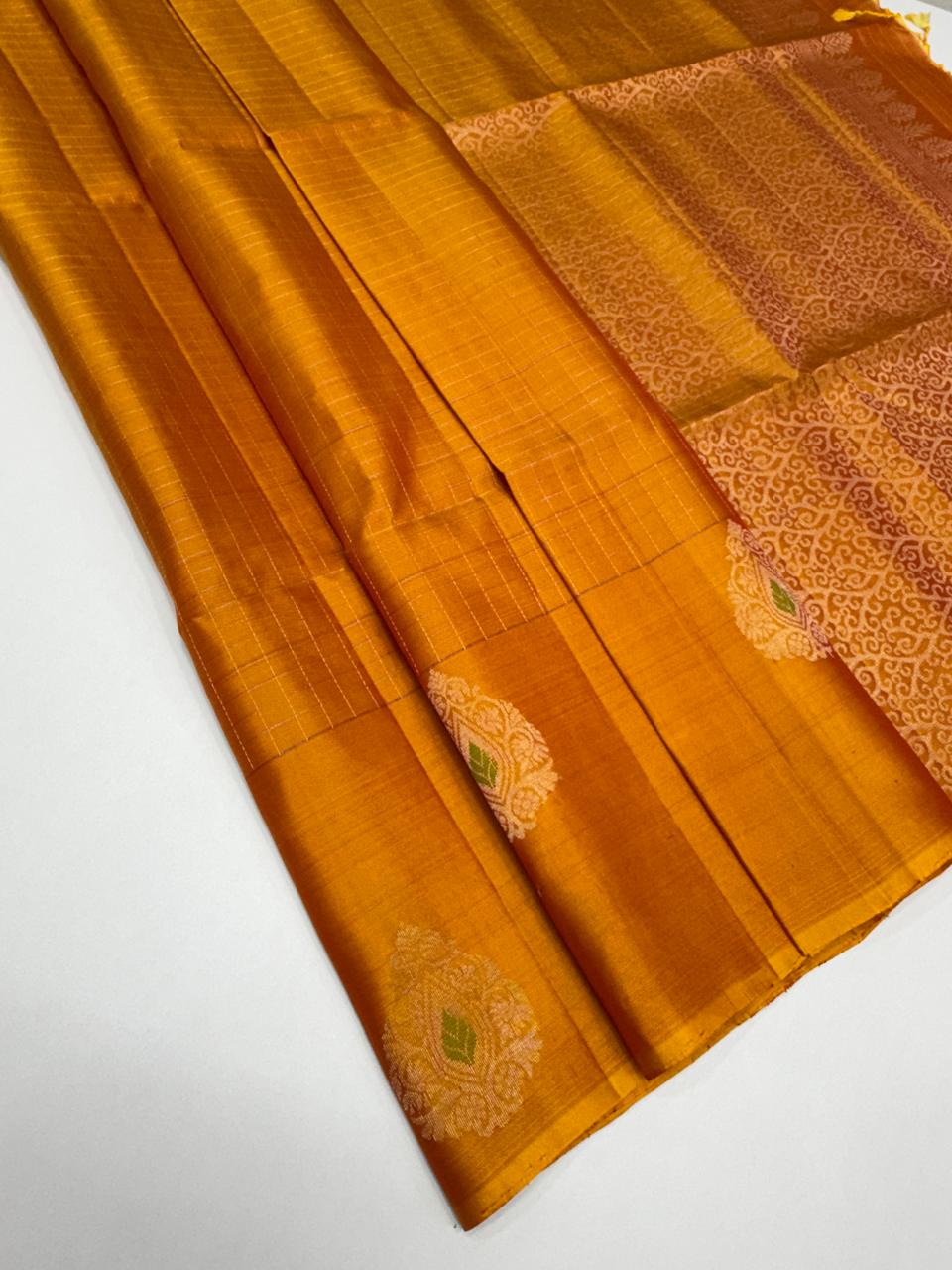VSF1142 - red with yellow color body , pallu,blouse - Pure silk saree