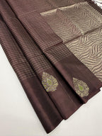 VSF1143 - dark brown color body , pallu,blouse - Pure silk saree