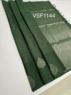 VSF1144 - bottle green color body , pallu,blouse - Pure silk saree