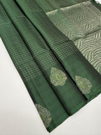 VSF1144 - bottle green color body , pallu,blouse - Pure silk saree