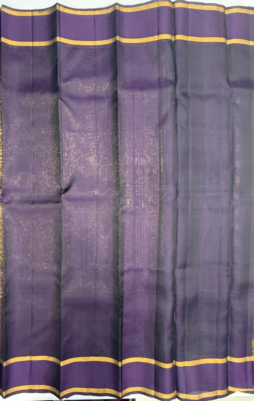 VSOH462 - green color body , violet color pallu , blouse - Pure silk saree