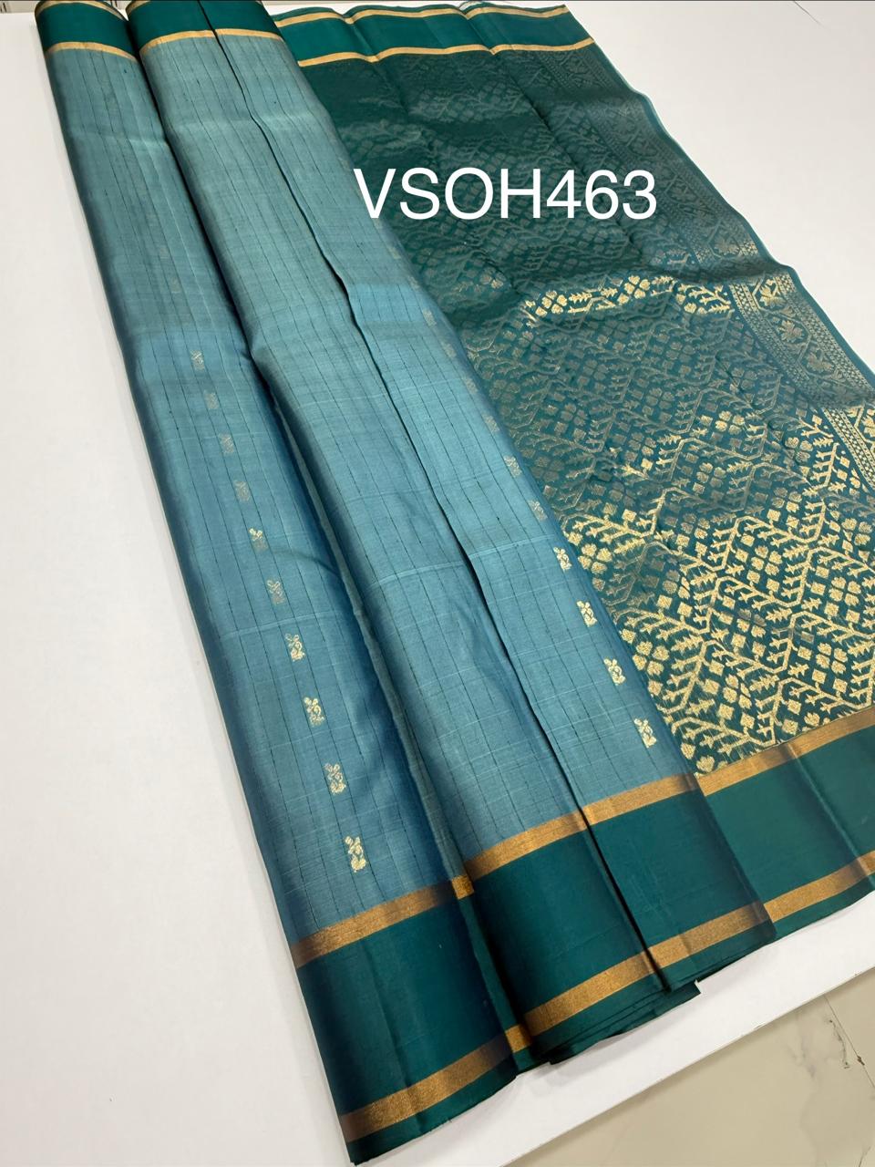 VSOH463 - light blue color body , peacock blue color pallu , blouse - Pure silk saree