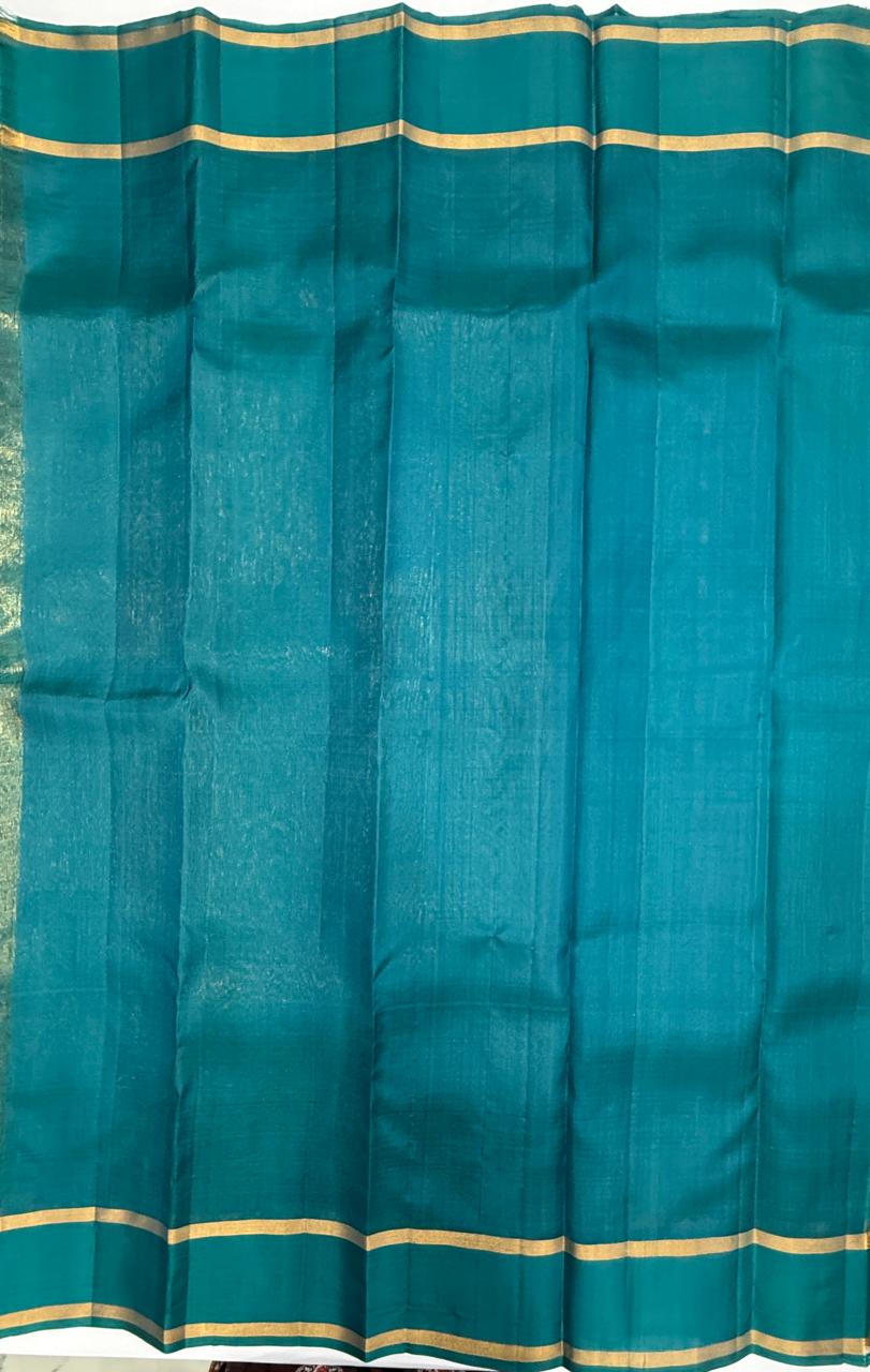 VSOH463 - light blue color body , peacock blue color pallu , blouse - Pure silk saree