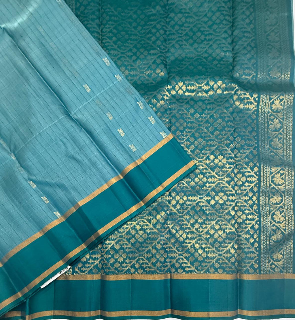 VSOH463 - light blue color body , peacock blue color pallu , blouse - Pure silk saree