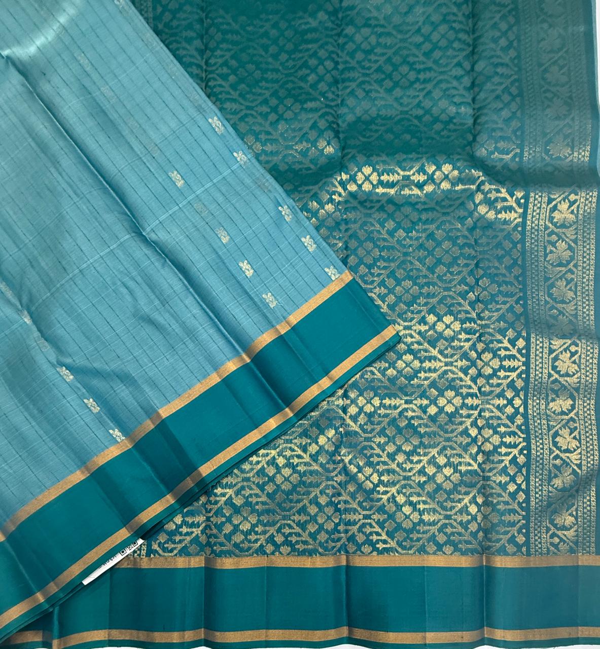 VSOH463 - light blue color body , peacock blue color pallu , blouse - Pure silk saree