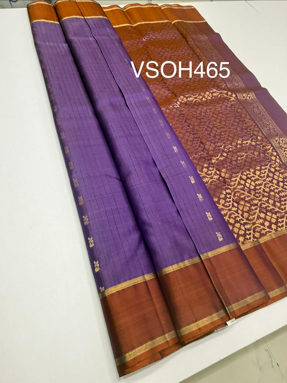 VSOH465 - lavender color body , orange with violet color pallu , blouse - Pure silk saree