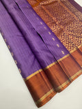 VSOH465 - lavender color body , orange with violet color pallu , blouse - Pure silk saree