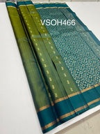 VSOH466 - dual bluish green color body , peacock blue color pallu , blouse - Pure silk saree
