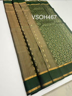 VSOH467 - dual beige with green color body , green color pallu , blouse - Pure silk saree