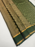 VSOH467 - dual beige with green color body , green color pallu , blouse - Pure silk saree