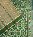 VSOH467 - dual beige with green color body , green color pallu , blouse - Pure silk saree