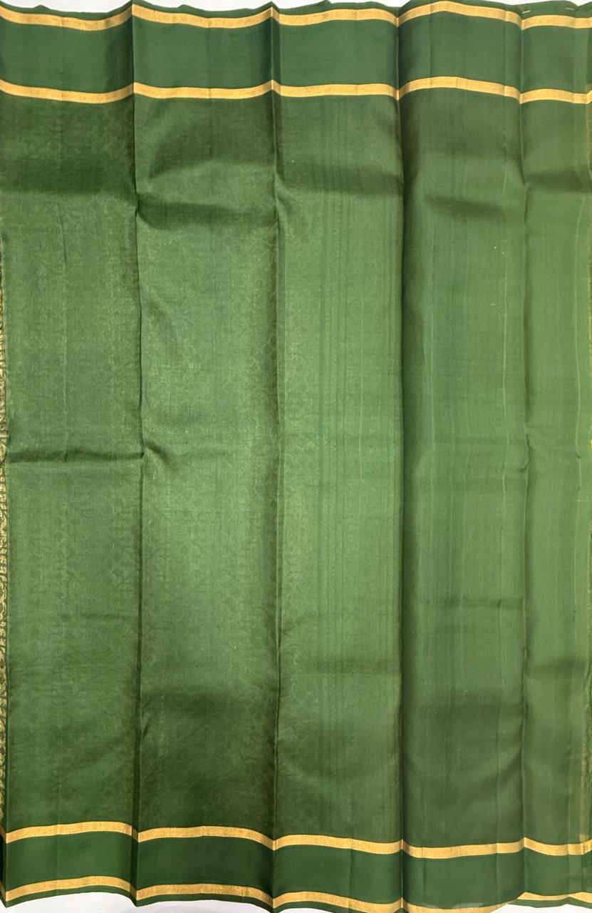 VSOH467 - dual beige with green color body , green color pallu , blouse - Pure silk saree