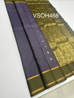 VSOH468 - dual navy blue with lavender color body , cowdung green color pallu , blouse - Pure silk saree