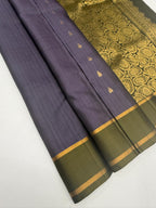VSOH468 - dual navy blue with lavender color body , cowdung green color pallu , blouse - Pure silk saree