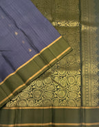 VSOH468 - dual navy blue with lavender color body , cowdung green color pallu , blouse - Pure silk saree