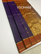 VSOH469 - violet color body , rust orange color pallu , blouse - Pure silk saree
