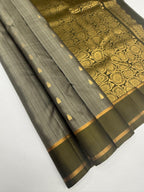 VSOH470 - dark grey color body , cowdung green color pallu , blouse - Pure silk saree
