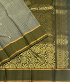 VSOH470 - dark grey color body , cowdung green color pallu , blouse - Pure silk saree
