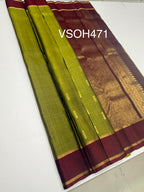 VSOH471 - green color body , maroon color pallu , blouse - Pure silk saree