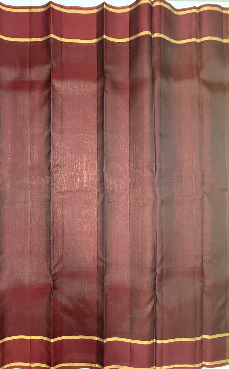 VSOH471 - green color body , maroon color pallu , blouse - Pure silk saree