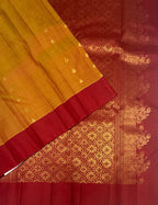 VSOH472 - mustard with red color body , dark red color pallu , blouse - Pure silk saree