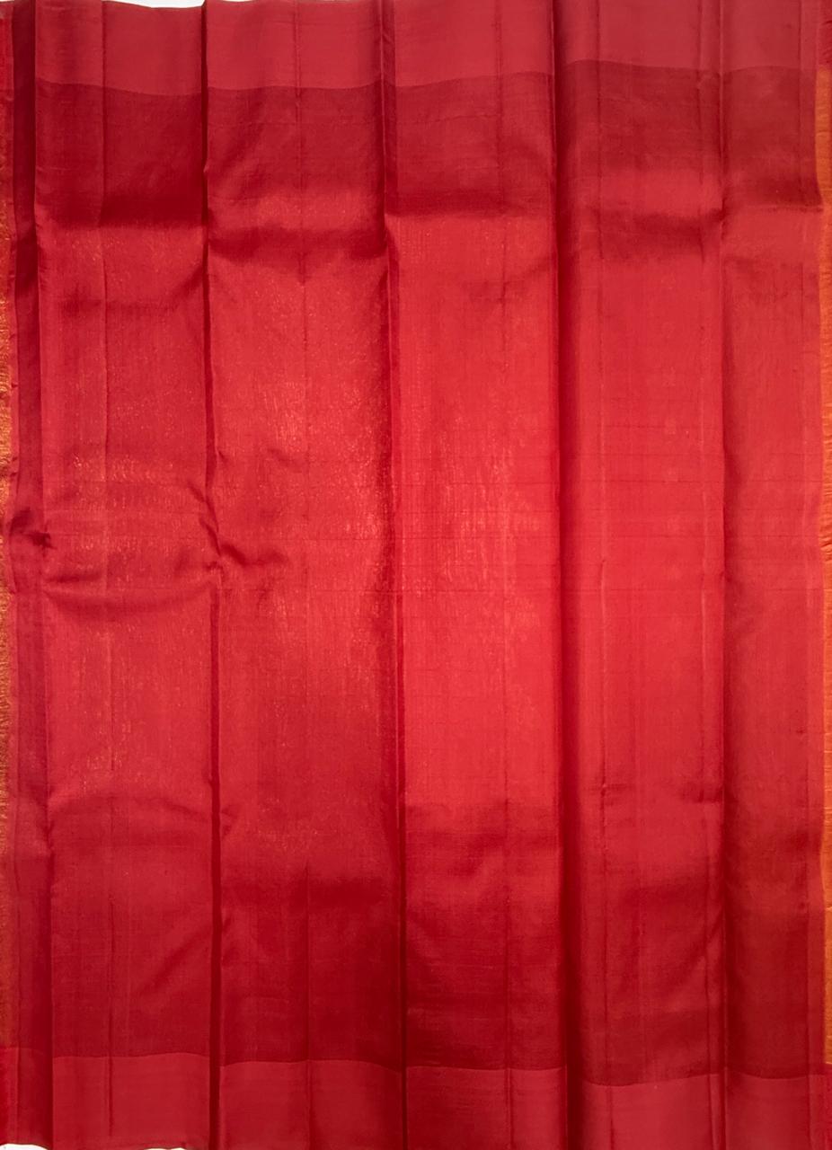 VSOH472 - mustard with red color body , dark red color pallu , blouse - Pure silk saree