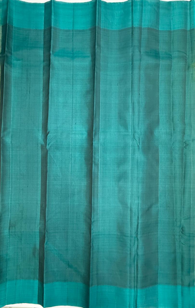 VSOH473 - cement grey color body , peacock blue color pallu , blouse - Pure silk saree