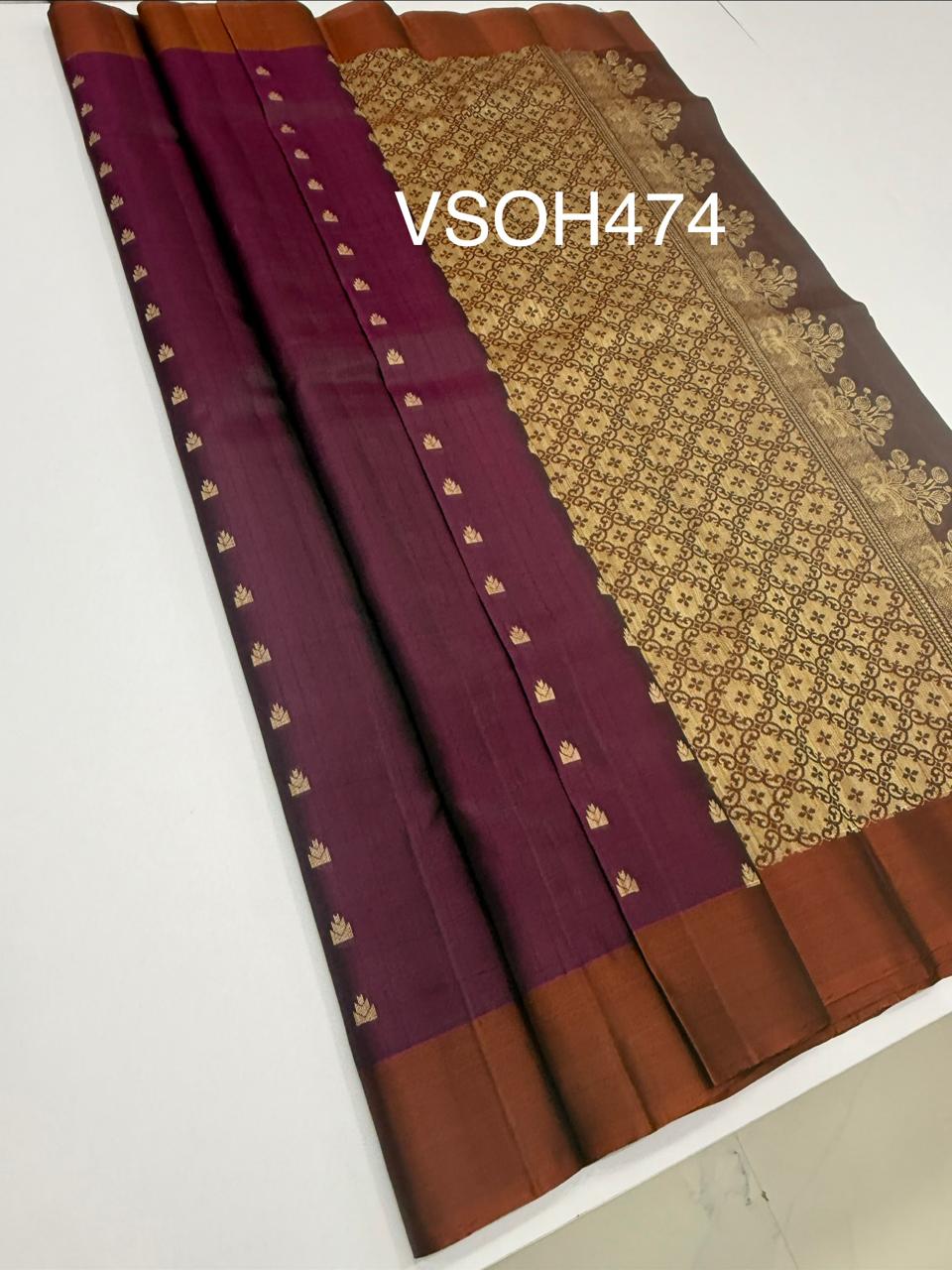 VSOH474 - dark purple color body , dark rust color pallu , blouse - Pure silk saree